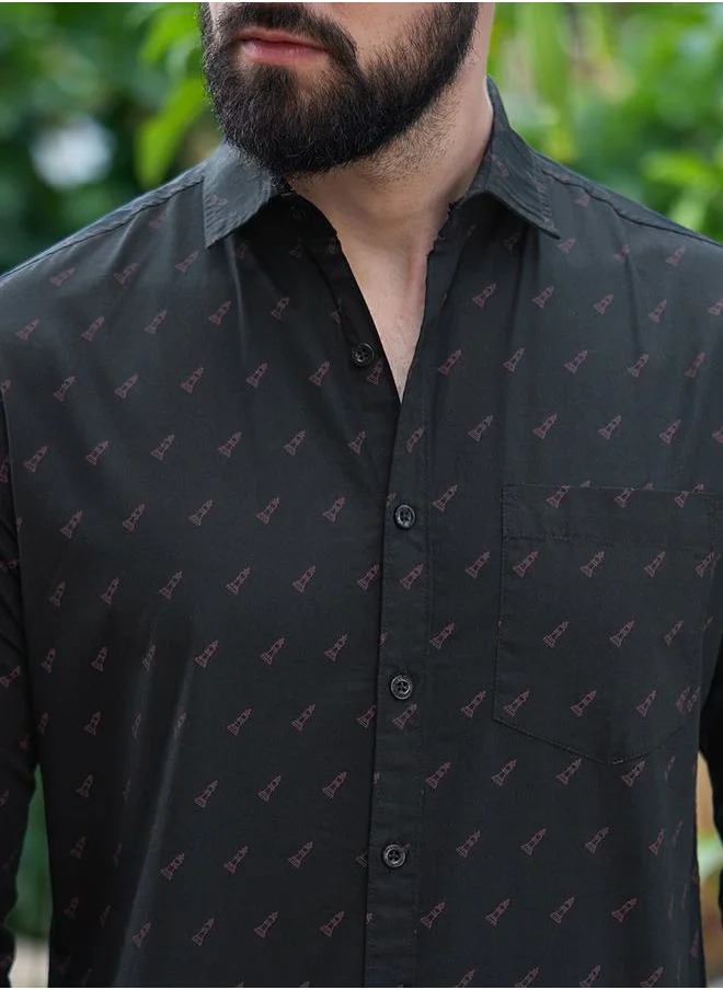 ديلينجر All Over Chess Print Shirt with Chest Pocket