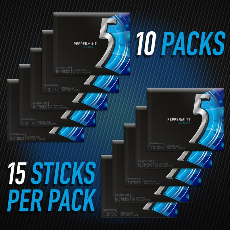 5 GUM Peppermint Cobalt Sugar Free Chewing Gum Bulk, Stimulate Your Senses While Listening to Your Favorite Music, Mini Purse Essentials, 15 Sticks (Pack of 10) - Image 3