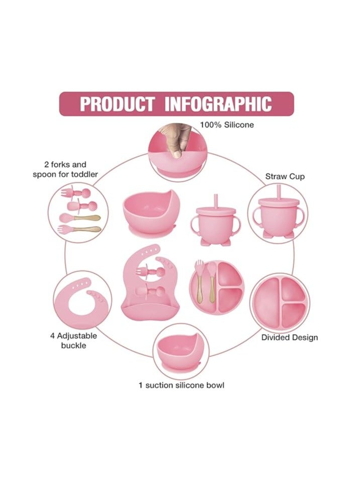 مرفا مجموعة إطعام الأطفال من 10 قطع سيليكون (وردي) - Image 3