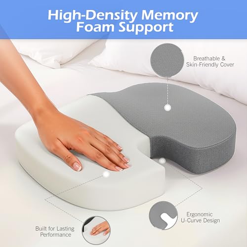Rinipo Coccyx Cushion for Tailbone & Hip Pain Relief | Chair Cushion for Back Support | Ergonomic U-Shaped Memory Foam Seating Pad for Driving & Home Use | Anti-Slip Mesh Orthopaedic Support Mesh Grey - Image 5