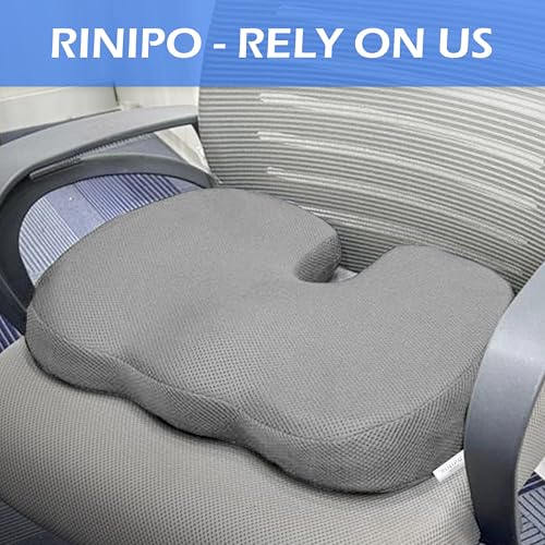 Rinipo Coccyx Cushion for Tailbone & Hip Pain Relief | Chair Cushion for Back Support | Ergonomic U-Shaped Memory Foam Seating Pad for Driving & Home Use | Anti-Slip Mesh Orthopaedic Support Mesh Grey - Image 4