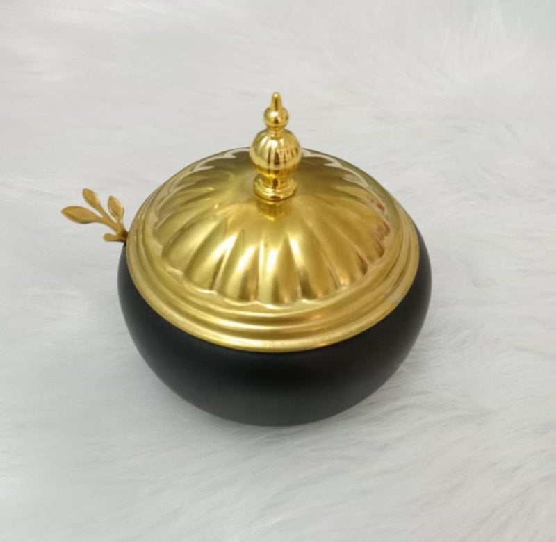 Generic Decorative Sugar Bowl with Gold Lid, Black and Gold, Stainless Steel .rom