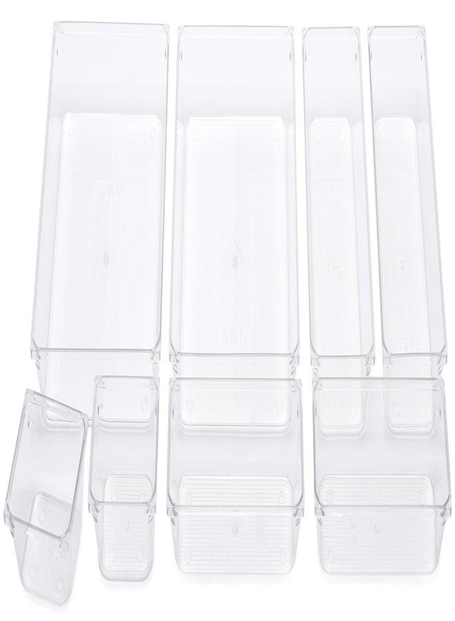 Masirs Clear Drawer Organizer - Easily Organize and Customize the Layout of Drawers. Great for Office Desk, Utensils, Cosmetics and Makeup. (8-Piece Set) - Image 2