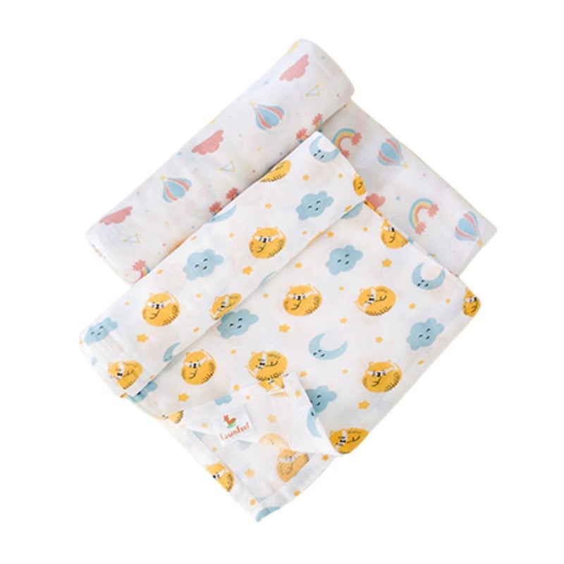 FawnFeel Swaddles for Newborn Baby Infants I 100 Bamboo Fabric I Breathable Soft Lightweight I Multipurpose Blanket Nursing Cover I Cat Moon Rainbow Print I Size 110x110cm Pack of 2
