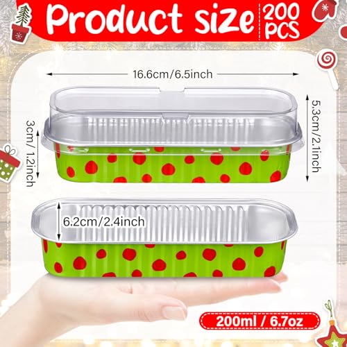 Ziliny 200 Pcs Christmas Aluminum Foil Mini Loaf Pans with Lids 67 oz Christmas Baking Pans Lime Green and Red Disposable Cookie Tins Polka Dots Cake Tin for Xmas Party Supplies Gift Giving - Image 3