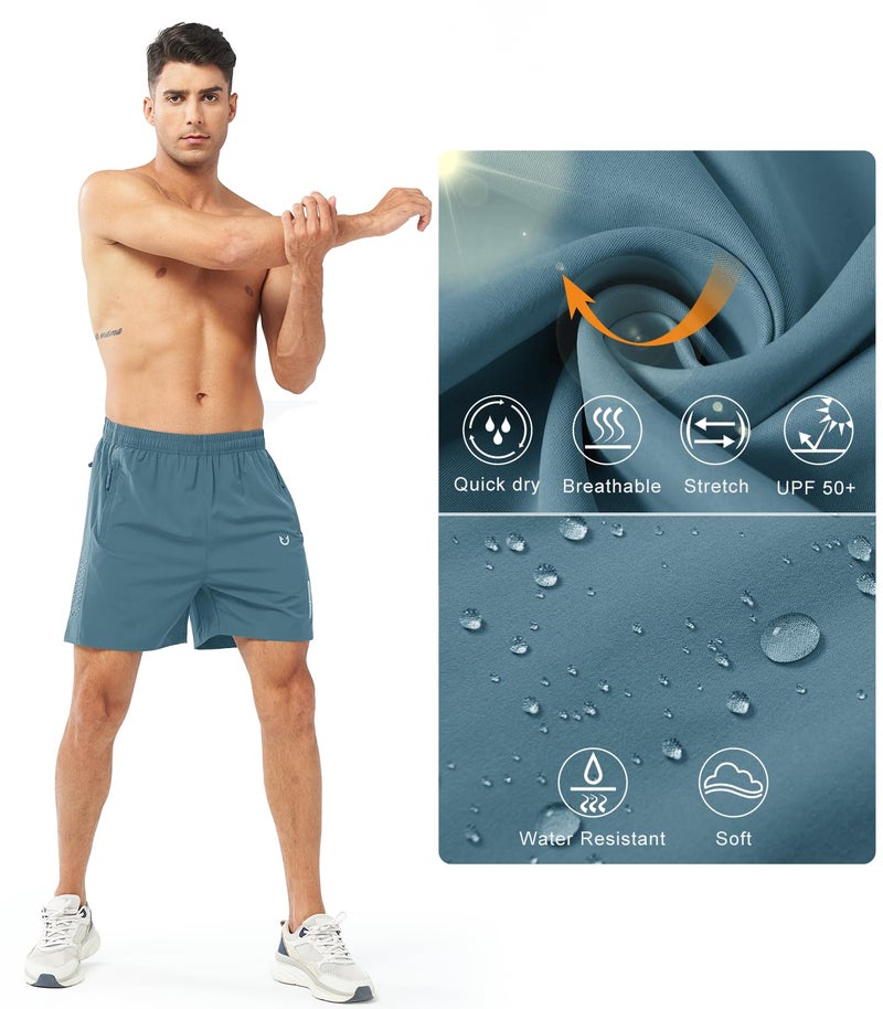 NORTHYARD Men's Athletic Running Shorts Gym Workout Shorts 7"/ 9"/ 5" Quick Dry Lightweight Sports Basketball Exercise Tennis Exercise GREYBLUE-5inch L - Image 4