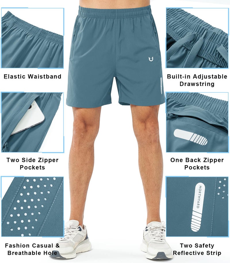 NORTHYARD Men's Athletic Running Shorts Gym Workout Shorts 7"/ 9"/ 5" Quick Dry Lightweight Sports Basketball Exercise Tennis Exercise GREYBLUE-5inch L - Image 3