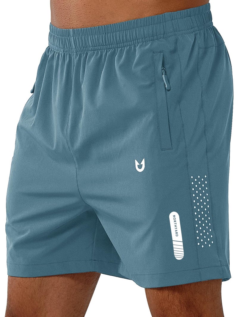 NORTHYARD Men's Athletic Running Shorts Gym Workout Shorts 7"/ 9"/ 5" Quick Dry Lightweight Sports Basketball Exercise Tennis Exercise GREYBLUE-5inch L - Image 1