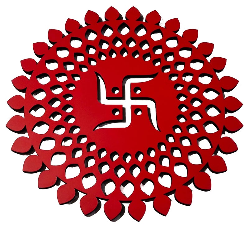 My Dream Carts Red Round Decorative Wall Art Mdf Wooden Swastika Chakra For Temple, Living Room, Office, Hotel, Home Decor Items, Gift Item, Mandala Wall Hanging For House Decoration 15x15 CM - Image 5