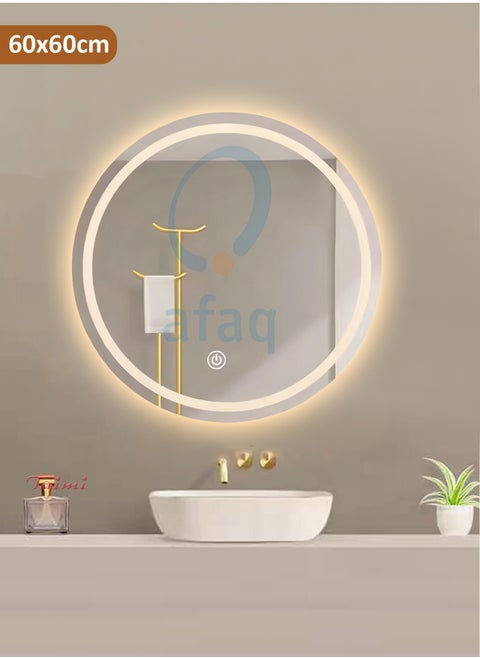 Modern LED Round Bathroom Vanity Mirror, Color Temperature Adjustable,  Wall Mounted Makeup Mirror with Smart Touch Button And Black Frame Size 60x60CM