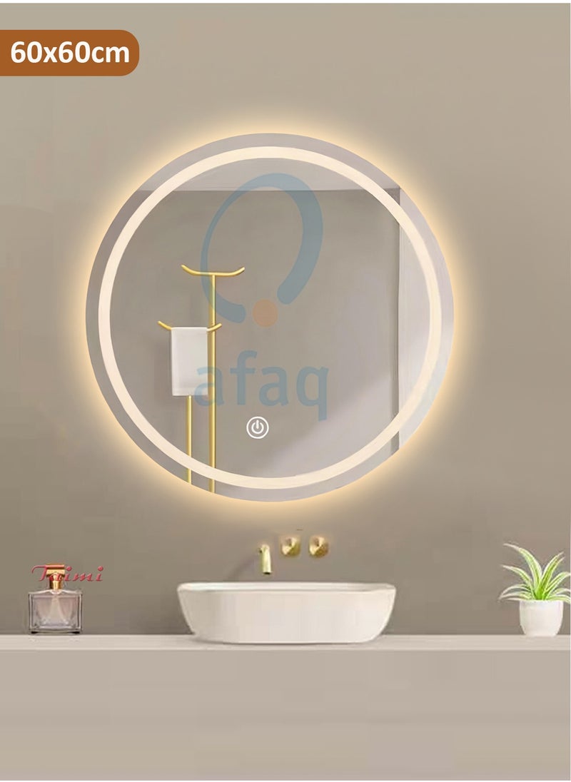 Taimi - Modern LED Round Bathroom Vanity Mirror, Color Temperature Adjustable,  Wall Mounted Makeup Mirror with Smart Touch Button And Black Frame Size 60x60CM - Image 1