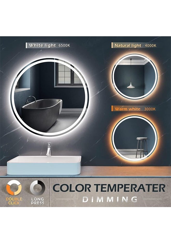 Taimi - Modern LED Round Bathroom Vanity Mirror, Color Temperature Adjustable,  Wall Mounted Makeup Mirror with Smart Touch Button And Black Frame Size 60x60CM - Image 1