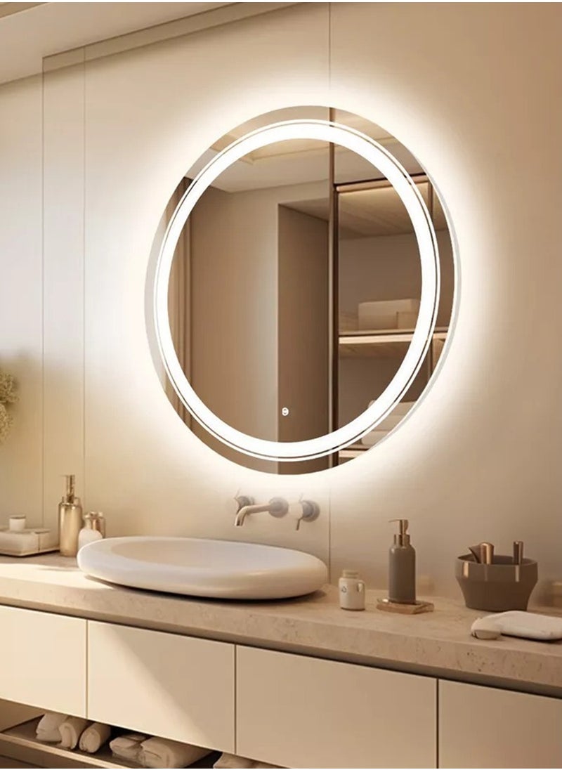 Taimi - Modern LED Round Bathroom Vanity Mirror, Color Temperature Adjustable,  Wall Mounted Makeup Mirror with Smart Touch Button And Black Frame Size 60x60CM - Image 1