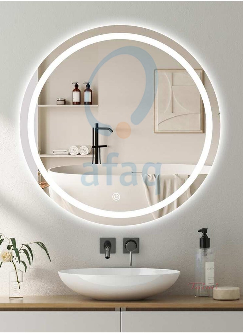 Taimi - Modern LED Round Bathroom Vanity Mirror, Color Temperature Adjustable,  Wall Mounted Makeup Mirror with Smart Touch Button And Black Frame Size 60x60CM - Image 1