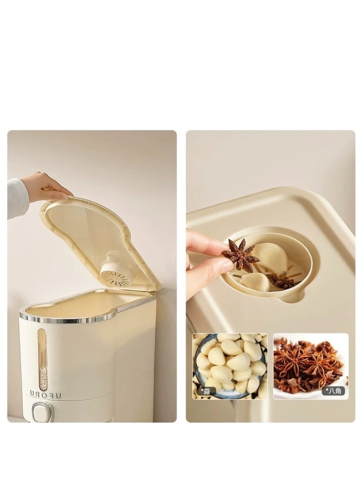 Living Plastic cereal storage container, airtight, with a measuring cup and handle, in a sugar color.  - Image 2