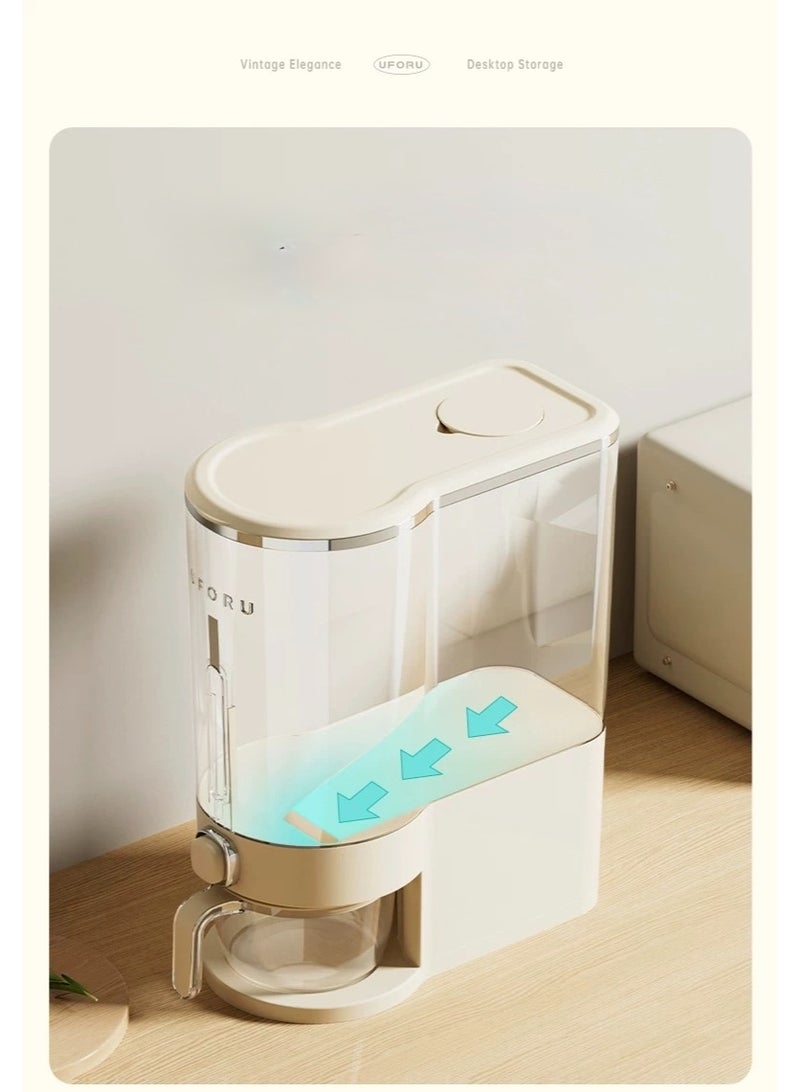Living Plastic cereal storage container, airtight, with a measuring cup and handle, in a sugar color.  - Image 5