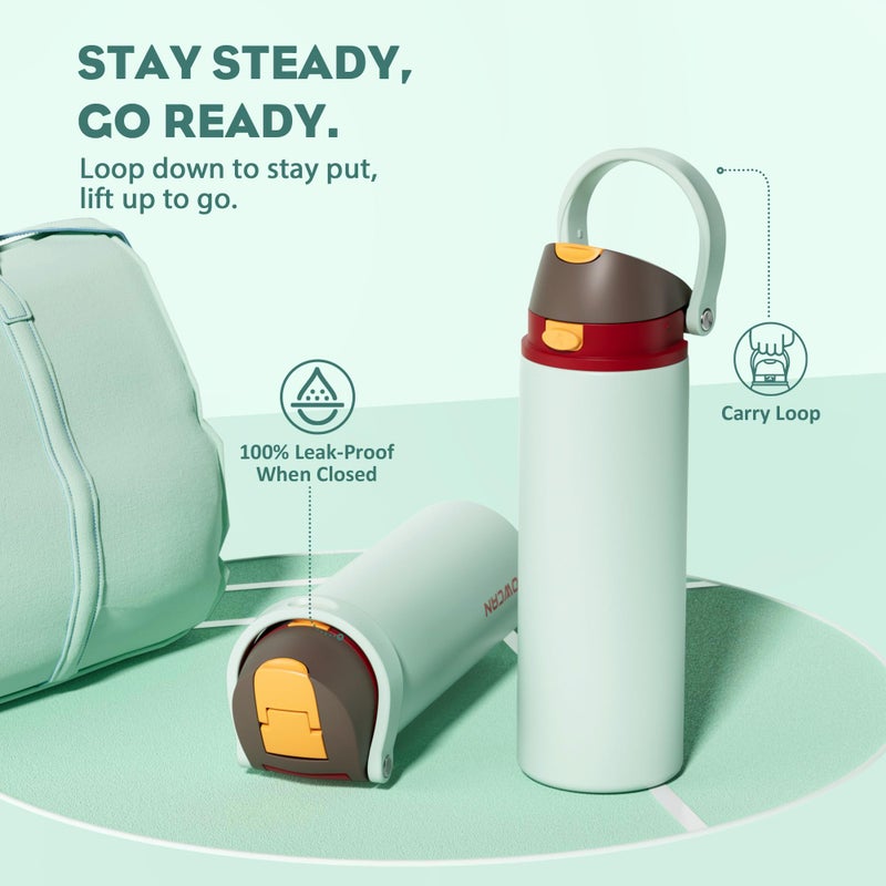 Powcan 24 Oz Travel Water Bottle: 2-In-1 Push-Button Spout & Quick-Flip Straw  Leakproof  Cold 24Hrs  Fits Car Cup Holder  Stainless Steel Sports Cup For School  Travel  Gym  Outdoor Gift (Clay Bay) - Image 4