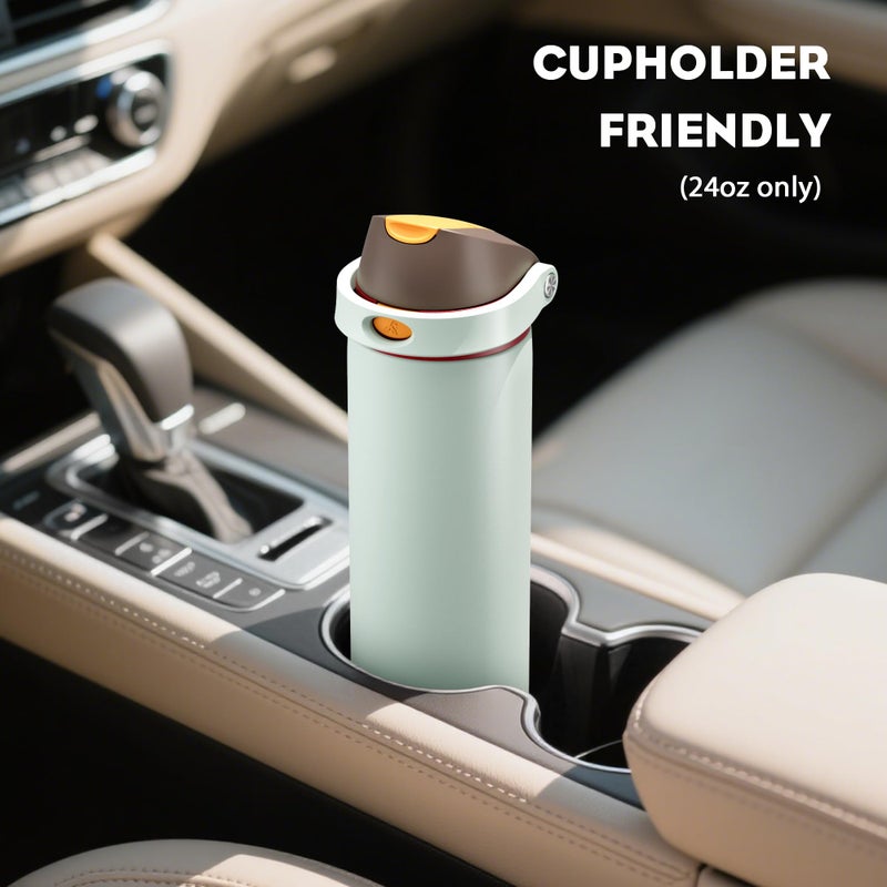 Powcan 24 Oz Travel Water Bottle: 2-In-1 Push-Button Spout & Quick-Flip Straw  Leakproof  Cold 24Hrs  Fits Car Cup Holder  Stainless Steel Sports Cup For School  Travel  Gym  Outdoor Gift (Clay Bay) - Image 5