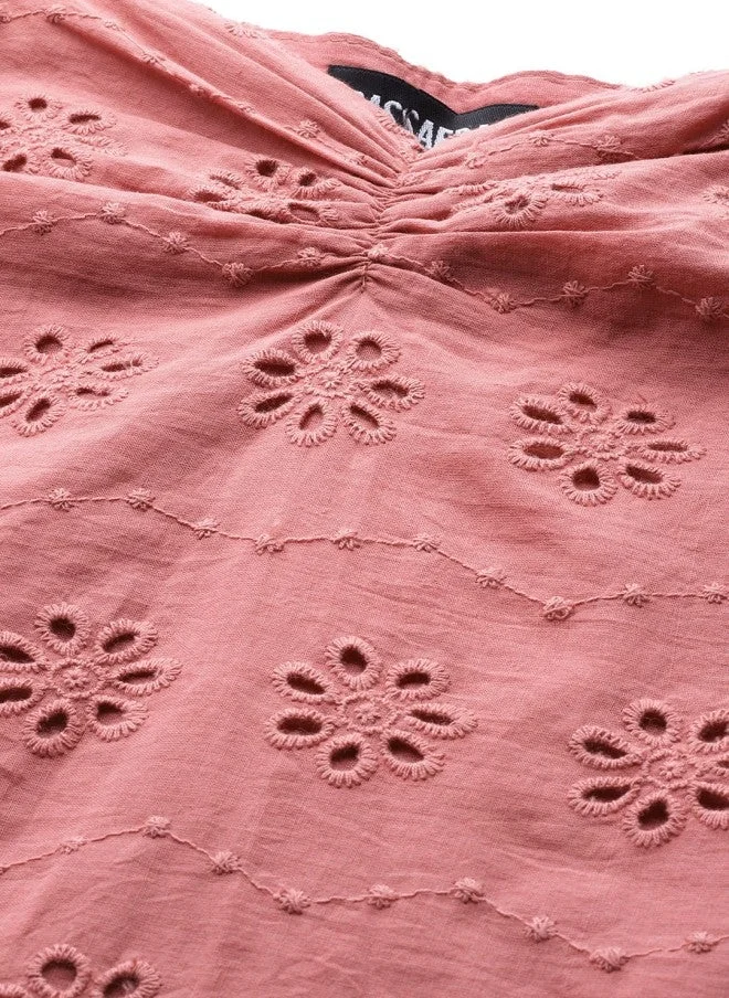 ساسافراس بلوزة شيفلي نسائية باللون الخوخي المزهر