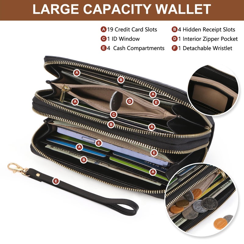 yiijay Womens Wallet RFID Blocking Large Capacity Leather Double Zip Wristlet Wallet Credit Card Phone Holder Ladies Clutch Purse Flora - Image 3