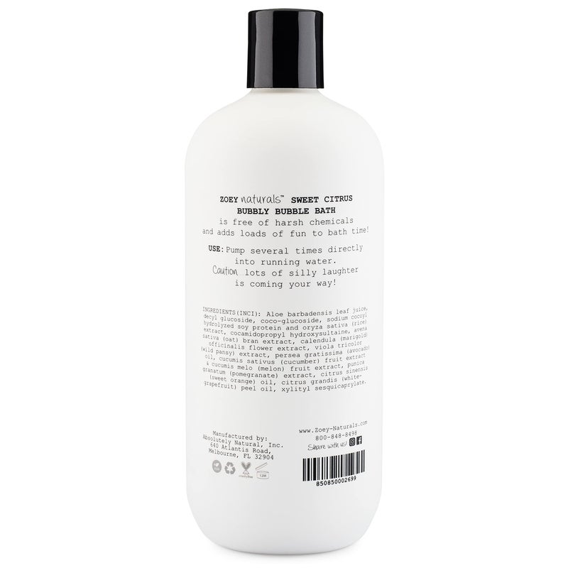 Absolutely Natural Zoey Naturals - Sweet Citrus Bubble Bath for Kids & Babies - Organic Tear-Free, Non-Toxic Toddler Soap with Moisturizing Aloe & Avocado Oil - Long Lasting Bubbles - Made in USA, 17 oz - Image 5