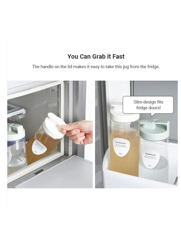 LOCK & LOCK LocknLock 1.5L Easy Grip Water Bottle - White, Transparent with Detachable Lid for Fridge and Tabletop Use  - Image 2