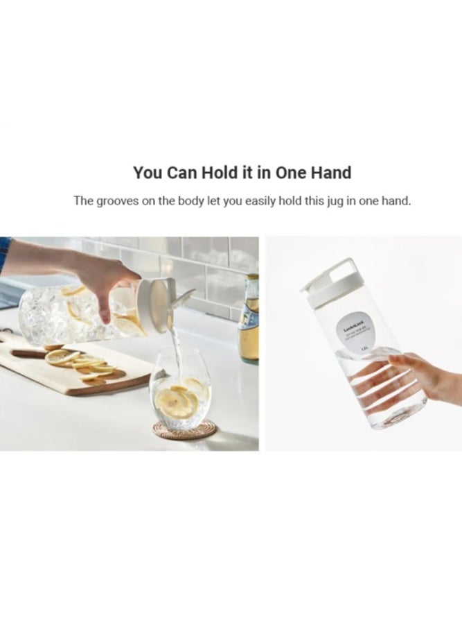 LOCK & LOCK LocknLock 1.5L Easy Grip Water Bottle - White, Transparent with Detachable Lid for Fridge and Tabletop Use  - Image 3