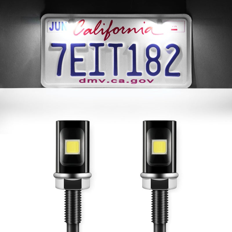LivTee Super Bright License Plate Light 12V License Tag Screw Bolt Accessories Waterproof Black Aluminium Light Holder Legal for Car Motorcycle Truck RV ATV Bike Xenon White2PCS