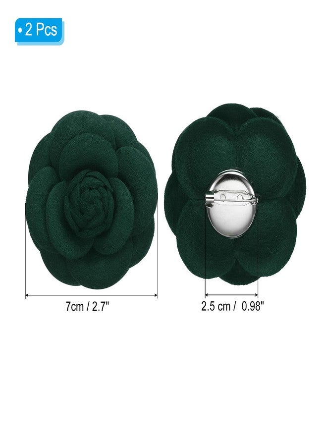 PATIKIL Camellia Fabric Pin, 2 Pcs Flower Brooch Artificial Flowers Brooches for Women Girls Cloth Wedding Party Decor Accessories Jewelry Gift, Dark Green - Image 2