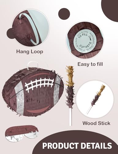 LAKINGO Football Piata Includes Wooden Stick Blindfold and Confetti 16x114x3 Perfect for SportsThemed Party Decorations and Football Pinatas for Birthday Party - Image 5