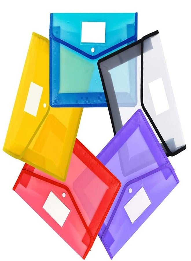 FEDUS Document Envelope Folder,File Storage Bag with Snap Button Transparent Plastic File for Document Certificate File Holder/Document Folder Certificate Legal Document OrganizerPack 5 Multicolor - Image 1