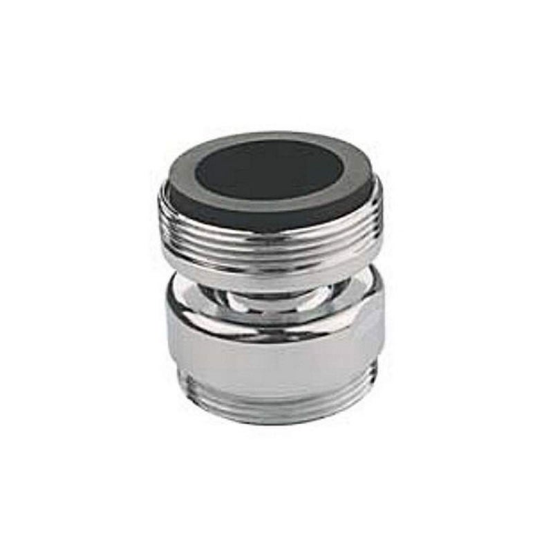 15 3400 5 Male 15/16"-27 + Female 55/64"-27 x M22 x 1, Single Swivel Dual Thread Faucet Adapter, Solid Brass, Chrome Finish