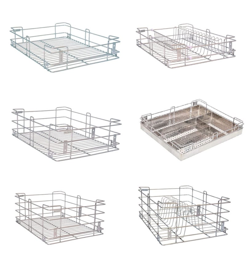 PN BASKET PN BASKET 202 Stainless Steel Modular Kitchen Basket Cabinets Drawer Kitchen Trolley Furniture Set Of Modular Wired Set Of 6 PiecesSize 17 Inch Width X 20 Inch Depth Silver Rectangular 