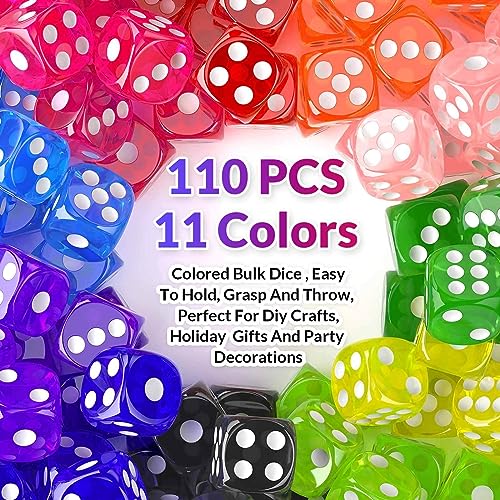 Rerdeim 110 Pieces Dice Set Colored Game Bulk Dices Colorful Dices 6 Sided Dice for Classroom Teaching Board Game Playing Rolling Small Six Sided 11 Color Red Yellow Blue Green and More - Image 5