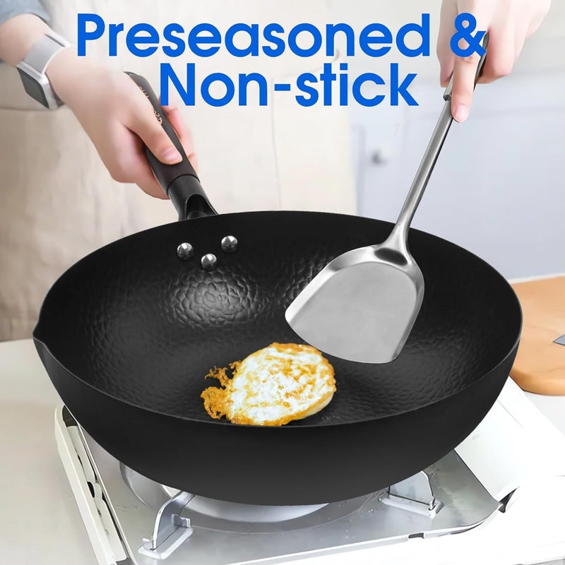 Souped Up Recipes Carbon Steel Wok For Electric, Induction and Gas Stoves (Lid, Spatula and User Guide Video Included) - Image 5