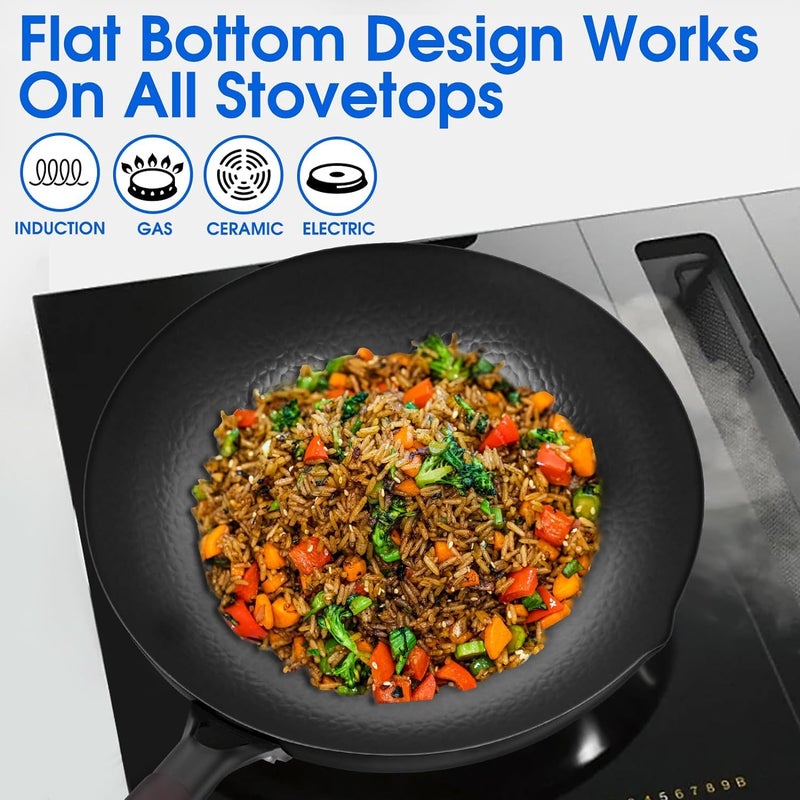 Souped Up Recipes Carbon Steel Wok For Electric, Induction and Gas Stoves (Lid, Spatula and User Guide Video Included) - Image 3