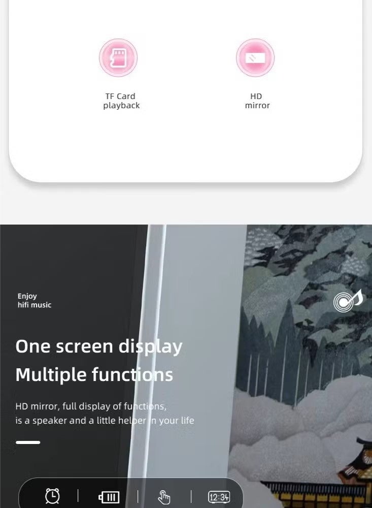 Beauenty New Intelligent Bluetooth Audio Mirror Alarm Clock Music Small Speaker Black - Image 2