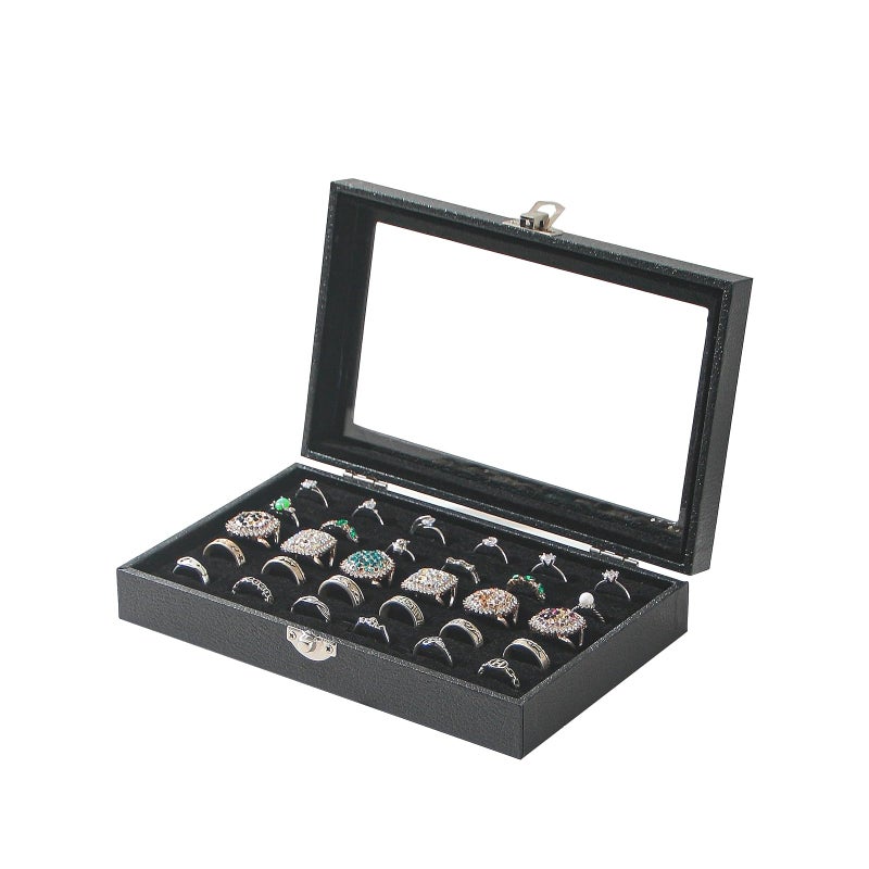 Kanwoder Ring Organizer Box for Jewelry,Rings Cufflinks Storage Case,Small Jewelry Box for Travel, Pretty Gifts for Girls,Black (30 Slots) - Image 1