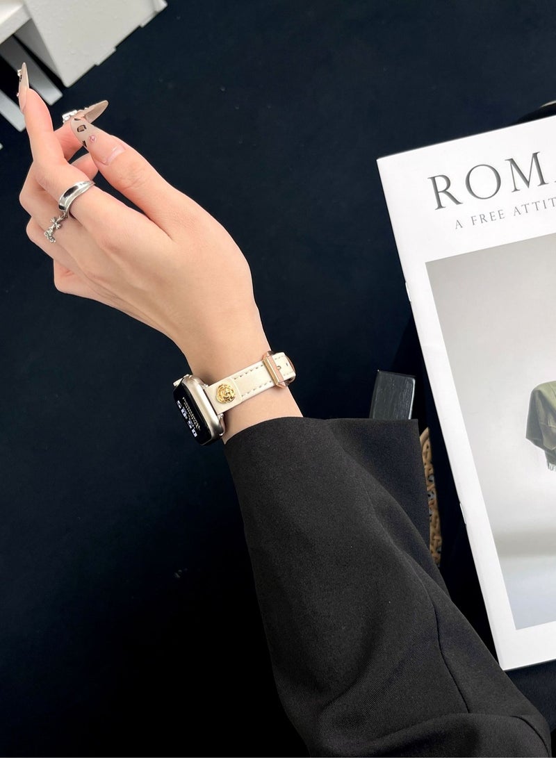 أوليسون فرقة جلدية مع سحر الورد متوافقة مع فرقات ساعة آبل للنساء 38/40/41/42 مم ، أزياء جديدة أعلى جلد أصلي رقيق رقيق حزام جلدي لسلسلة iWatch 10/9/8/7/6/5/4/3/2/1 / SE / Ultra والبني والأبيض - Image 5