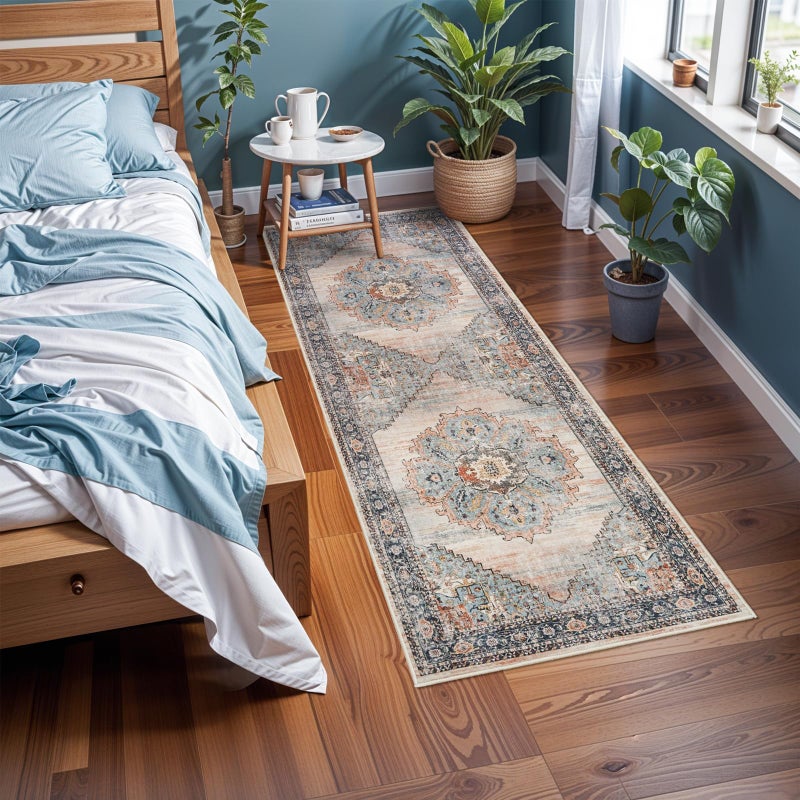 TOPRUUG Washable Runner Rug 2x6 - Hallway Runner Rug Kitchen Rugs and Mats Non Skid Washable Waterproof Carpet Runner for Living Room Bedroom Bathroom (Blue, 2X6) - Image 2