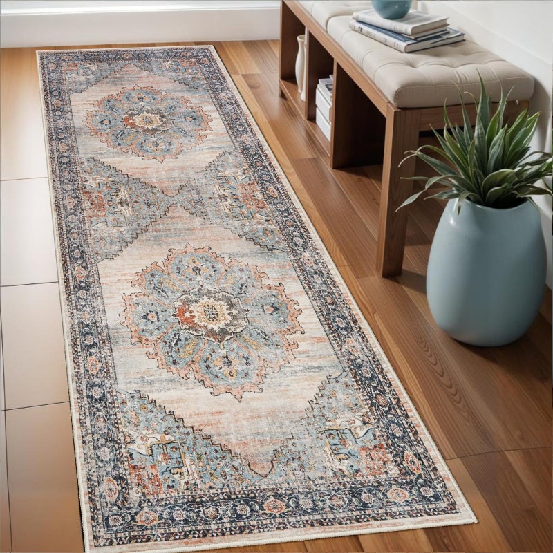 TOPRUUG Washable Runner Rug 2x6 - Hallway Runner Rug Kitchen Rugs and Mats Non Skid Washable Waterproof Carpet Runner for Living Room Bedroom Bathroom (Blue, 2X6) - Image 1
