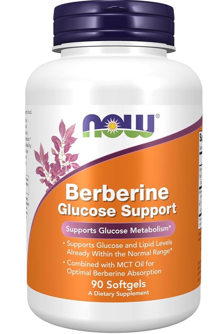 NOW  Berberine Glucose Support with MCT Oil – 90 Softgels – Metabolic & Cardiovascular Health Supplement – Enhanced Absorption Formula - Image 1