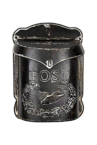 Creative Co-op Creative CoOp Black Embossed Tin Post Letter Box 