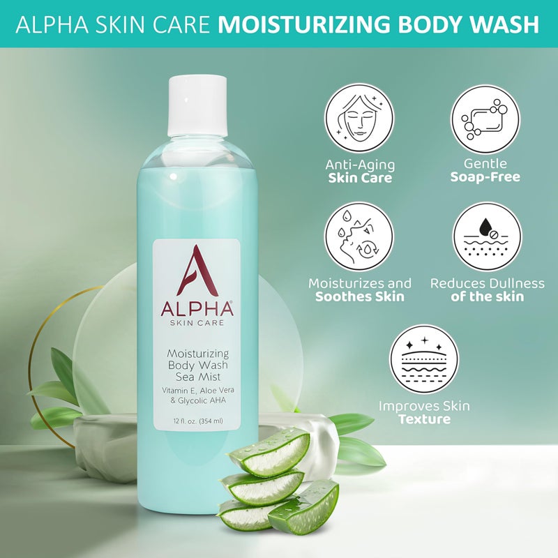 Alpha Skin Care Moisturizing Body Wash, Gentle Soap-Free Anti-Aging Formula, Glycolic AHA, Vitamin E & Aloe Vera, Conditions & Soothes, All Skin Types Hydroxy Acid, 12 Oz - Image 3