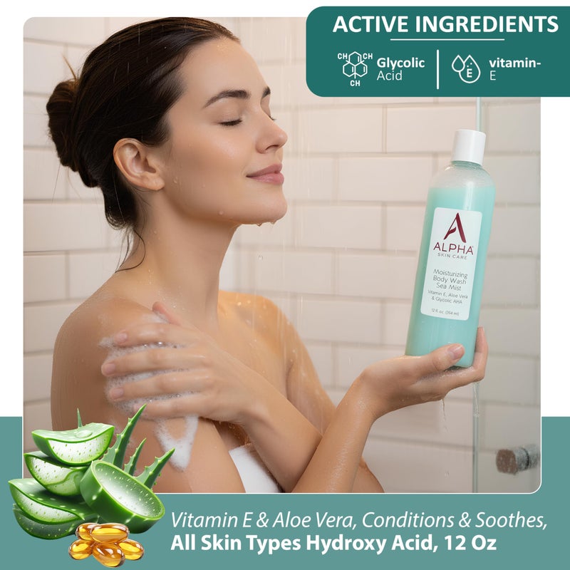 Alpha Skin Care Moisturizing Body Wash, Gentle Soap-Free Anti-Aging Formula, Glycolic AHA, Vitamin E & Aloe Vera, Conditions & Soothes, All Skin Types Hydroxy Acid, 12 Oz - Image 5
