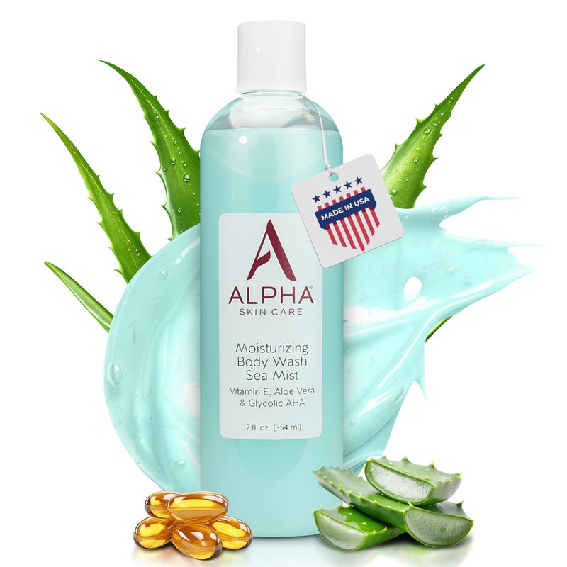 Alpha Skin Care Moisturizing Body Wash, Gentle Soap-Free Anti-Aging Formula, Glycolic AHA, Vitamin E & Aloe Vera, Conditions & Soothes, All Skin Types Hydroxy Acid, 12 Oz - Image 1