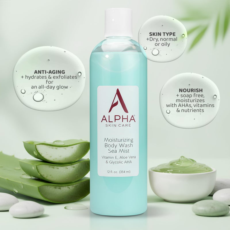 Alpha Skin Care Moisturizing Body Wash, Gentle Soap-Free Anti-Aging Formula, Glycolic AHA, Vitamin E & Aloe Vera, Conditions & Soothes, All Skin Types Hydroxy Acid, 12 Oz - Image 4