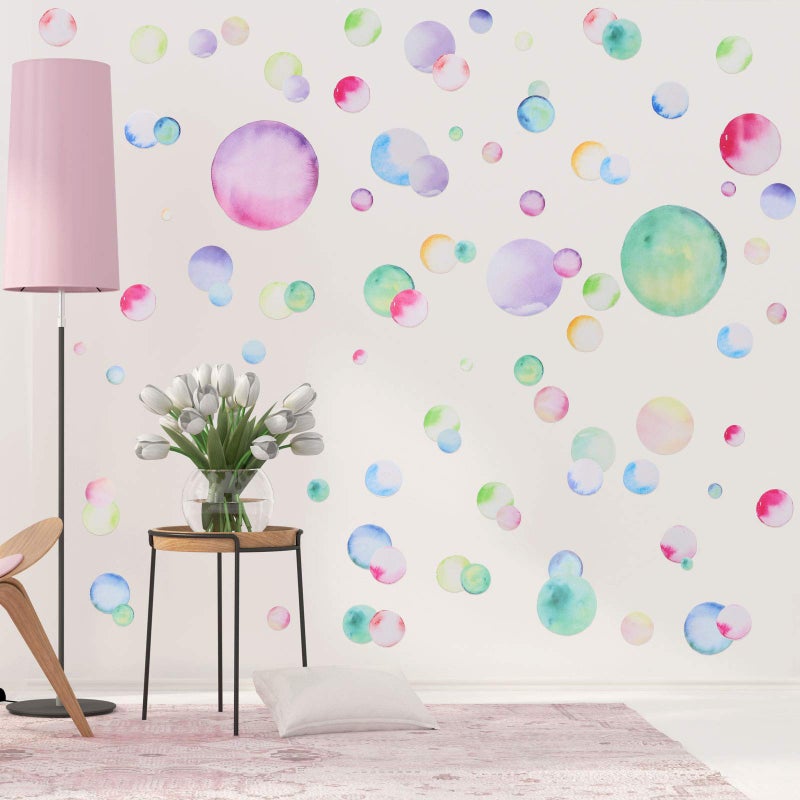 Tenare 150 Pieces Large Polka Dot Wall Decals Watercolor Dots Wall Stickers Rainbow Colorful Circle Peel and Stick Removable Rainbow PVC for Playroom Nursery Home Room DecorLight Color
