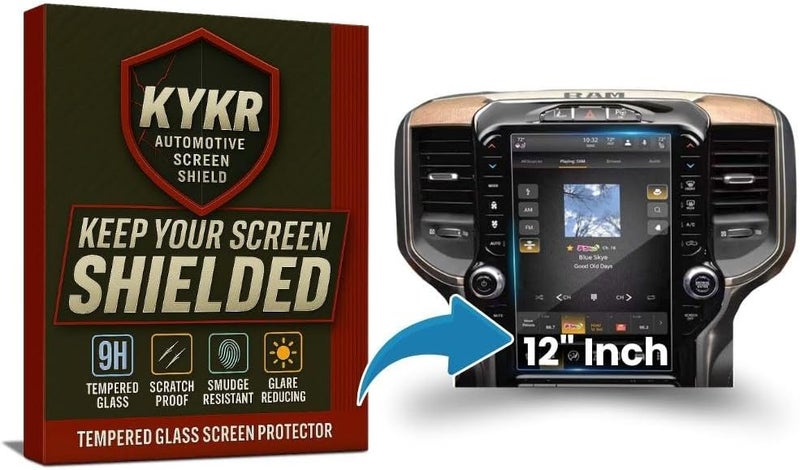 Kykr 12 Inches Tempered Glass Screen Protector for 2019-2026 Dodge Ram 1500, 2500, 3500, 9H Hardened, Anti-Glare, and Anti-Scratch Glass, Easy to Apply, Water-Resistant Car Accessories, Matte(Incompatible with 14 inch model) - Image 2
