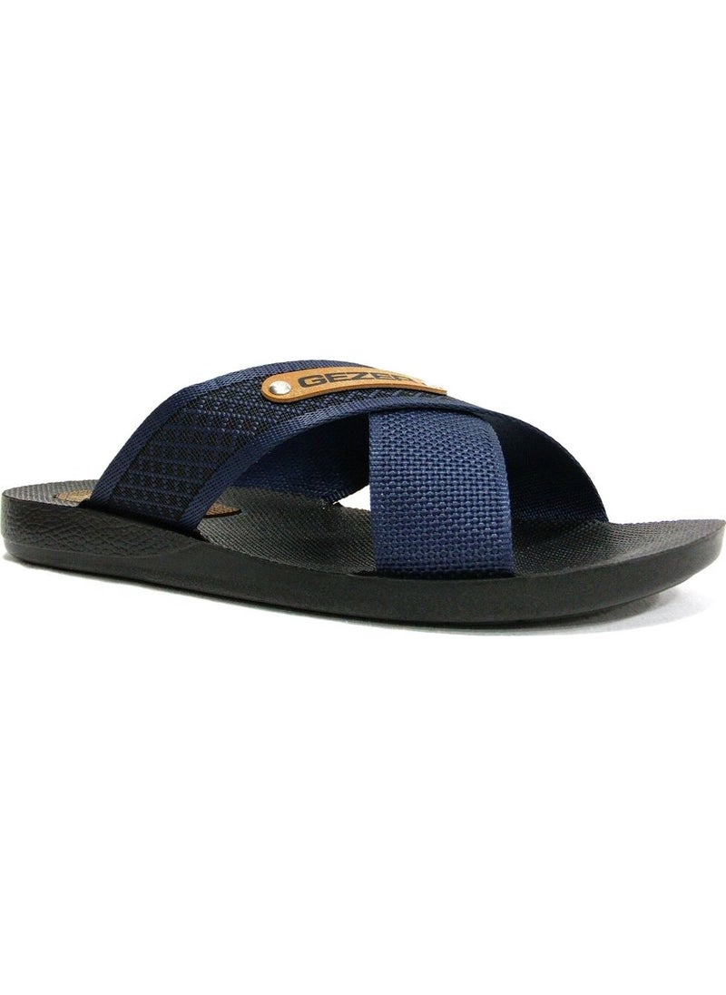 Gezer - 10489 Navy Blue Black Anatomical Men's Slippers - Image 1